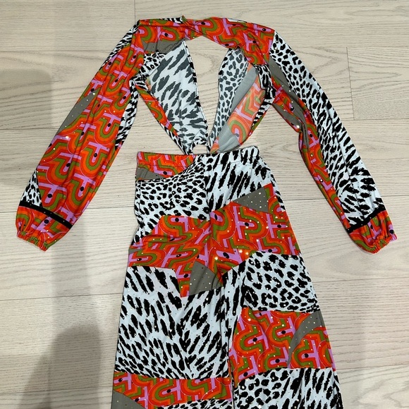 Handmade Leopard Zebra Print Cut Out Festival Wide Leg Palazzo Jumpsuit - Picture 13 of 17